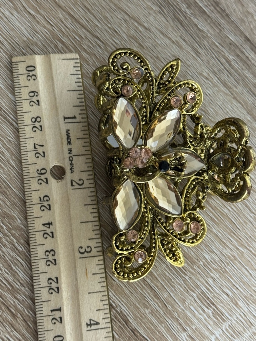 Decorative Butterfly-Themed Hair Claw Clip Antique Gold Finish Sparkly Crystal s - Picture 8 of 10